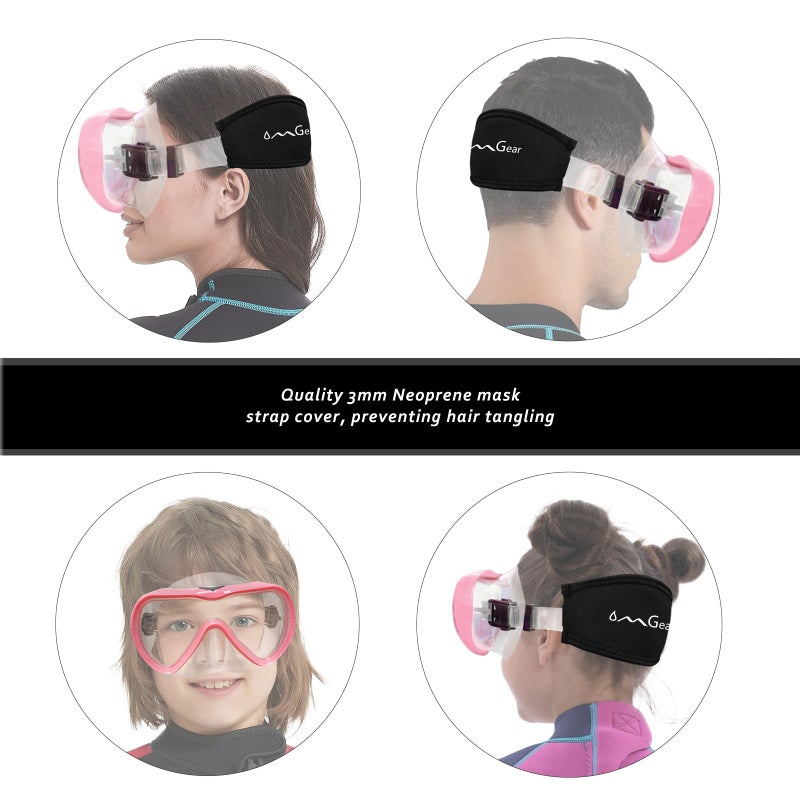 OMGear Diving Mask Snorkeling Gear Kids Adult Snorkel Mask Dive Goggles Silicone Swim Glasses with Nose Cover for Scuba Free Diving Spearfishing Neoprene Strap Cover Impact Resistance (Pink) - Image 4